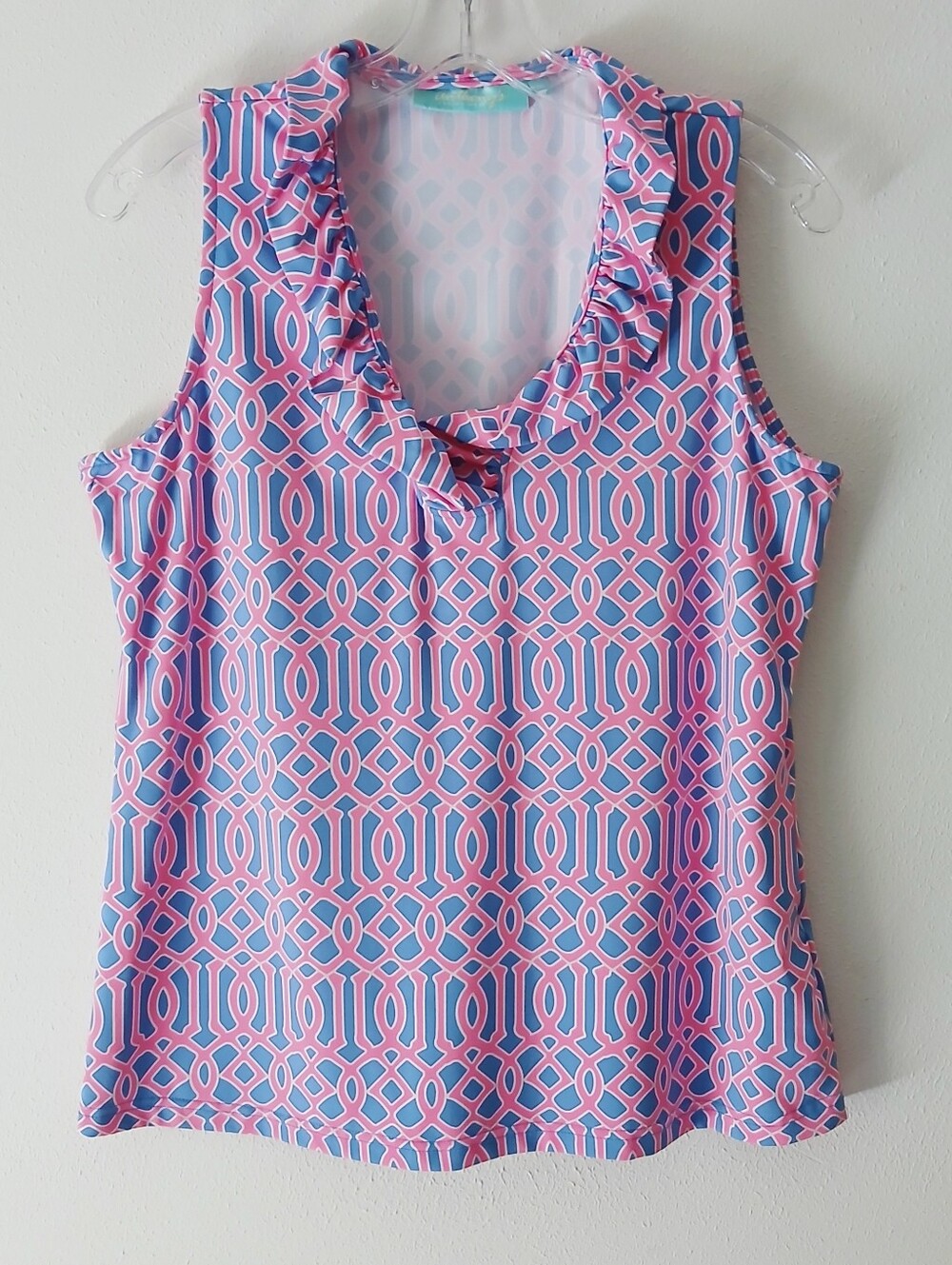 Anthony's Resort Wear UPF 50 Sleeveless Blue And Punk Lattice Size Medium